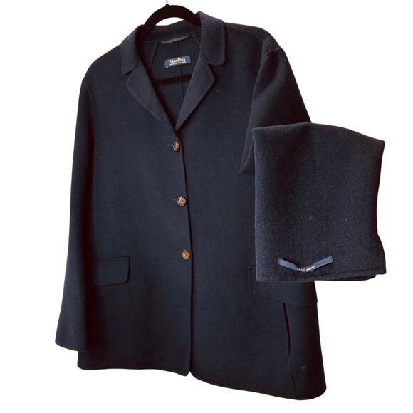 S MaxMara Cucio Amano Navy Angora Wool Blend 3-Button Blazer 12 - Picture 1 of 13